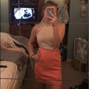 Peach and cream short homecoming dress